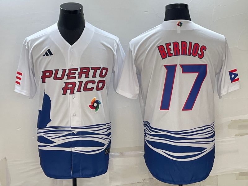 MLB Puerto Rico #17 Berrios White  Number World Cup Jersey