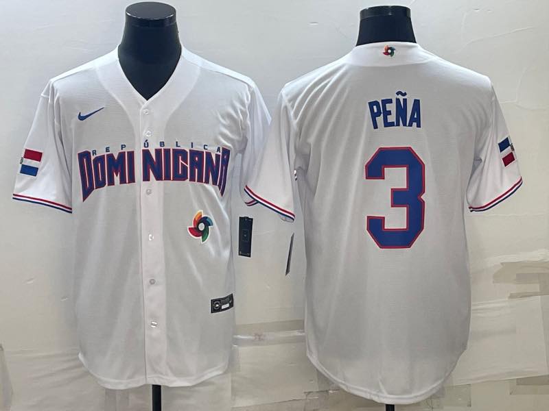 MLB Domi Nicana #3 Pena Number World Cup White Jersey