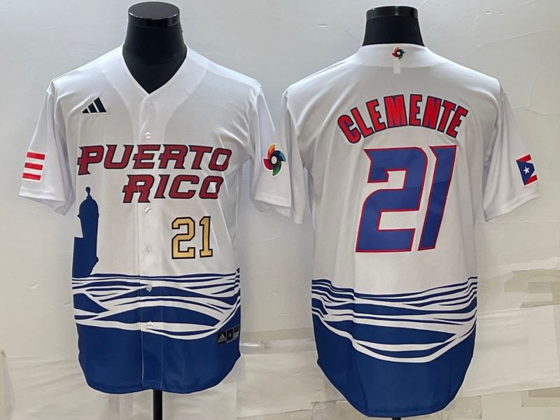 MLB Puerto Rico #21 Clemente White Gold Number World Cup Jersey  
