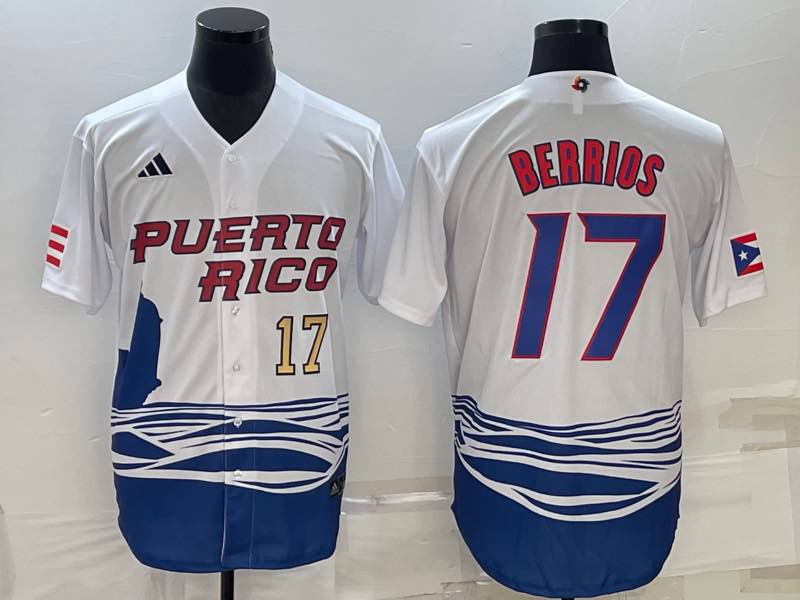 MLB Puerto Rico #17 Berrios White Gold Number World Cup Jersey