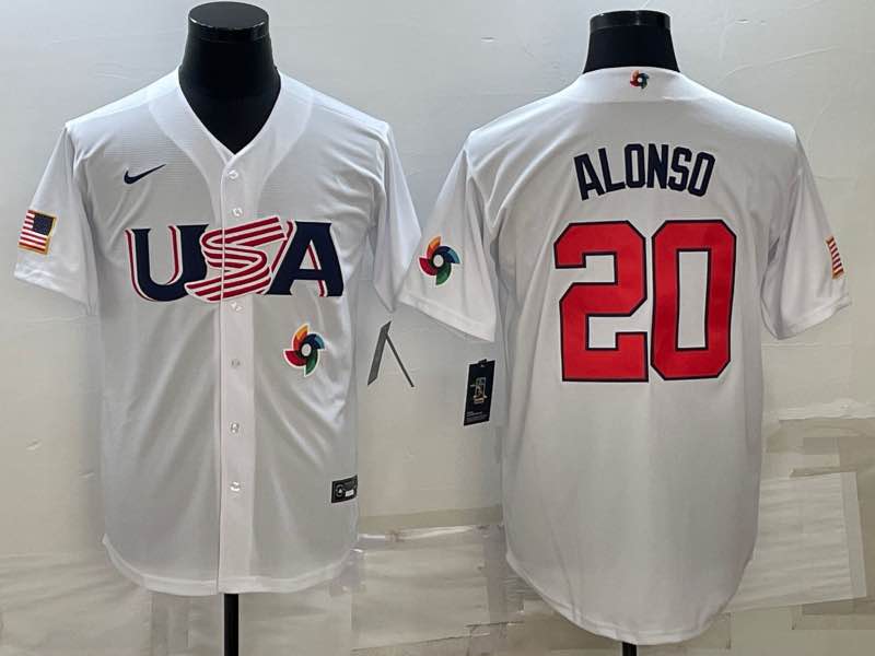 MLB USA #20 Alonso White World Cup Jersey