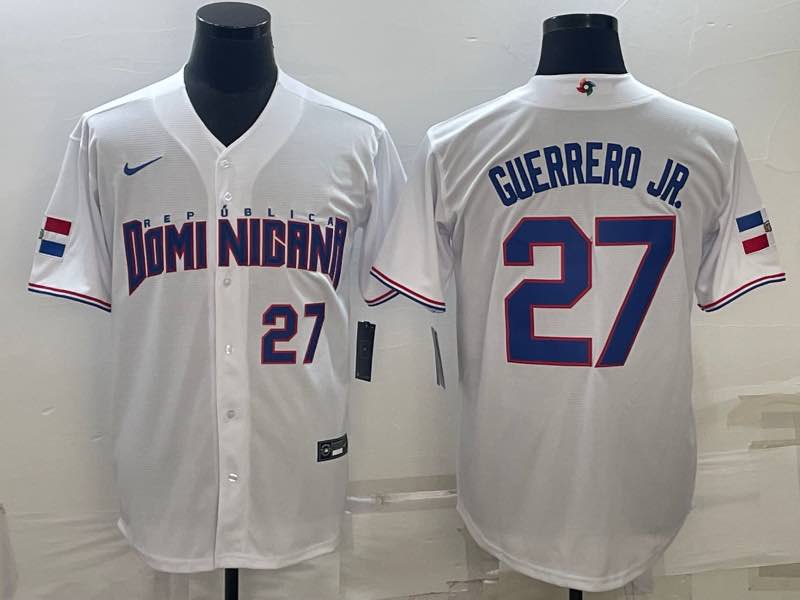 MLB Domi Nicana #27 Guerrerd JR. Blue Number World Cup White Jersey