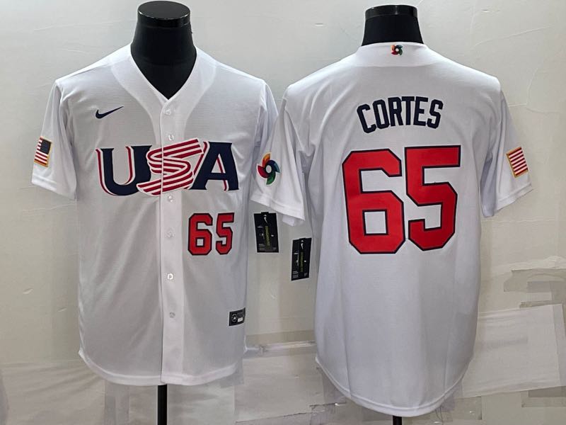 MLB USA #65 Cortes White Red Number World Cup Jersey