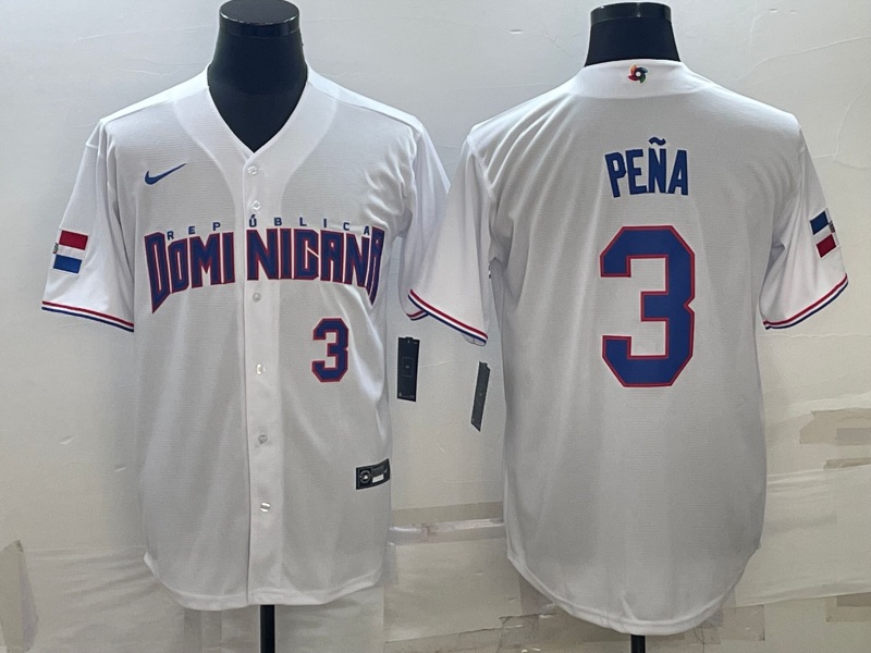 MLB Domi Nicana #3 Pena Blue Number World Cup White Jersey