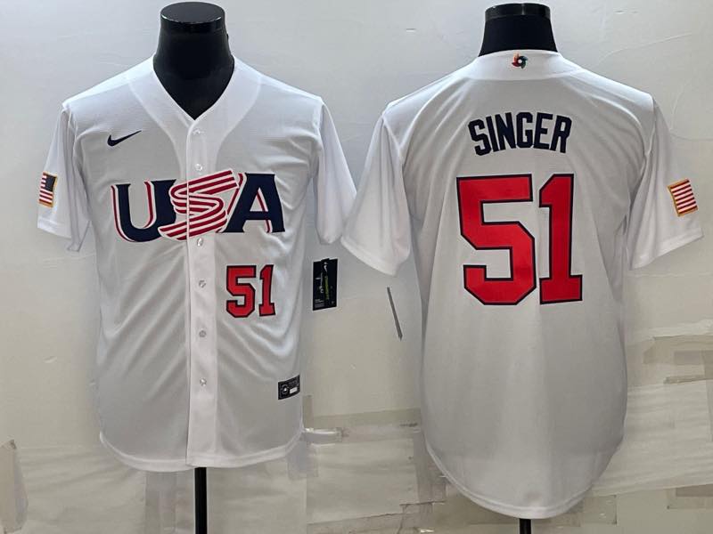 MLB USA #51 Singer White Red Number World Cup Jersey