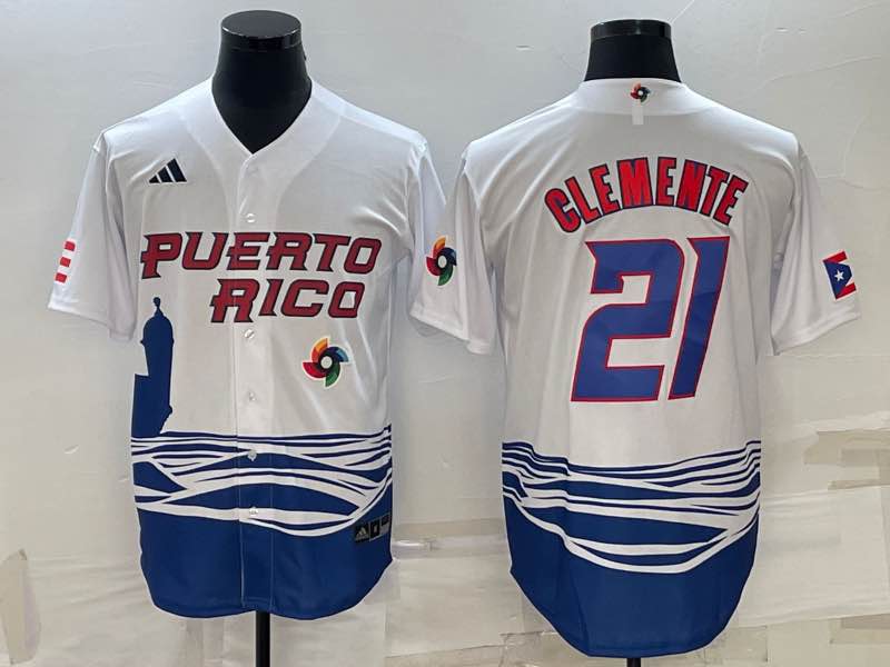 MLB Puerto Rico #21 Clemente White Red Number World Cup  Jersey  
