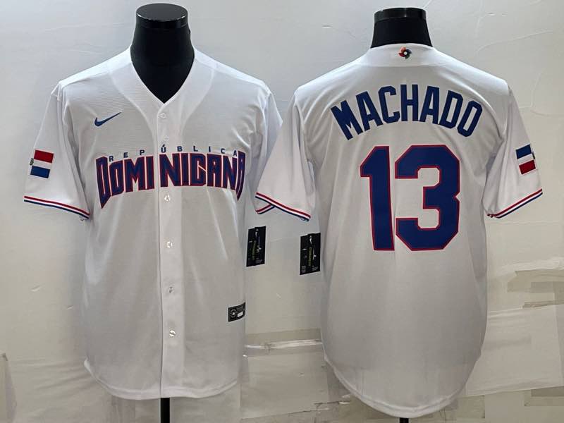 MLB Domi Nicana #13 Machado Number World Cup White Jersey
