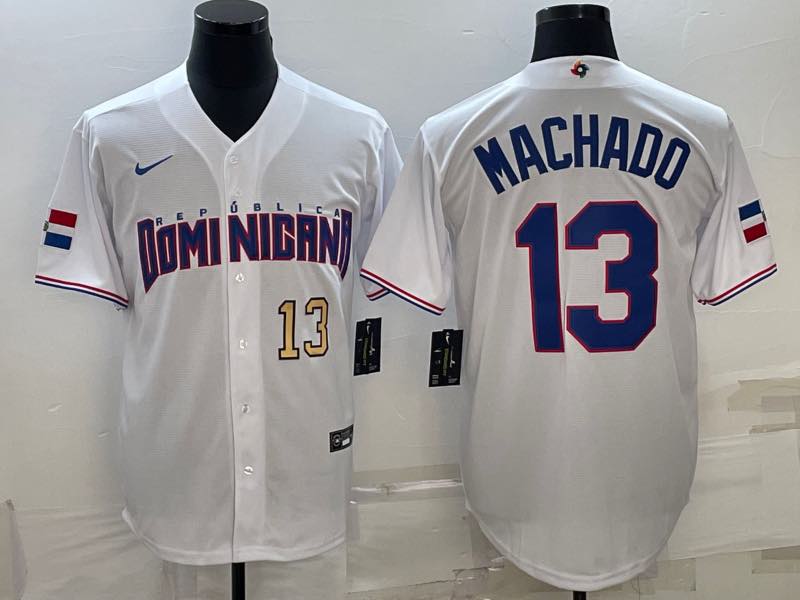 MLB Domi Nicana #13 Machado Gold Number World Cup White Jersey
