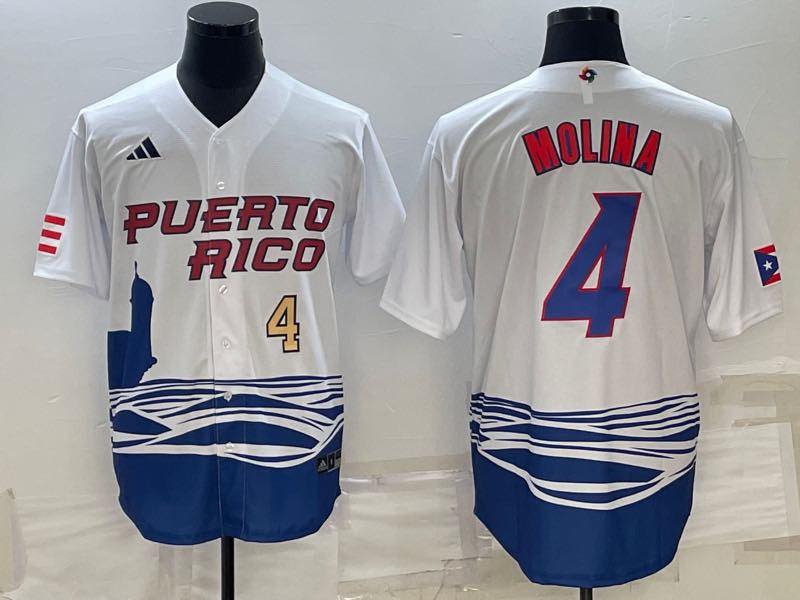 MLB Puerto Rico #4 Molina Gold Number White World Cup Jersey