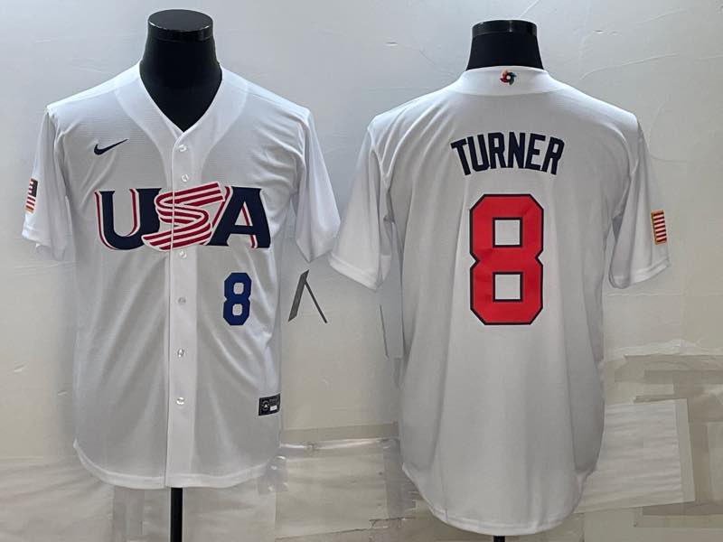 MLB USA #8 Turner White World Cup Jersey