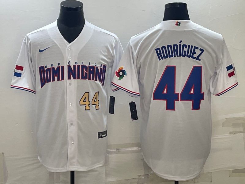 MLB Domi Nicana #44 Rodriguez Gold Number World Cup White Jersey
