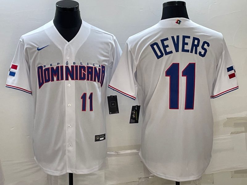 MLB Domi Nicana #11 Devers Blue Number World Cup White Jersey