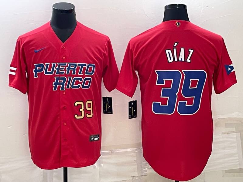 MLB Puerto Rico #39 Diaz Red Gold World Cup Jersey