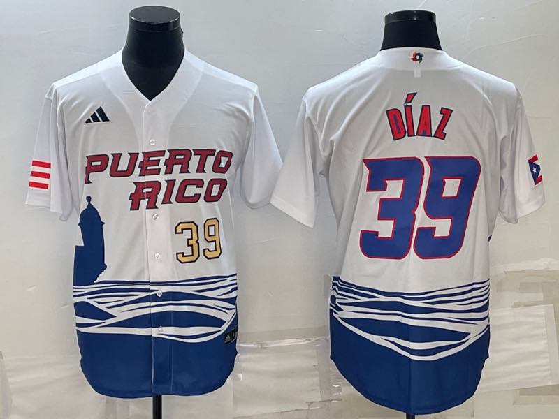 MLB Puerto Rico #39 Diaz White gold World Cup Jersey