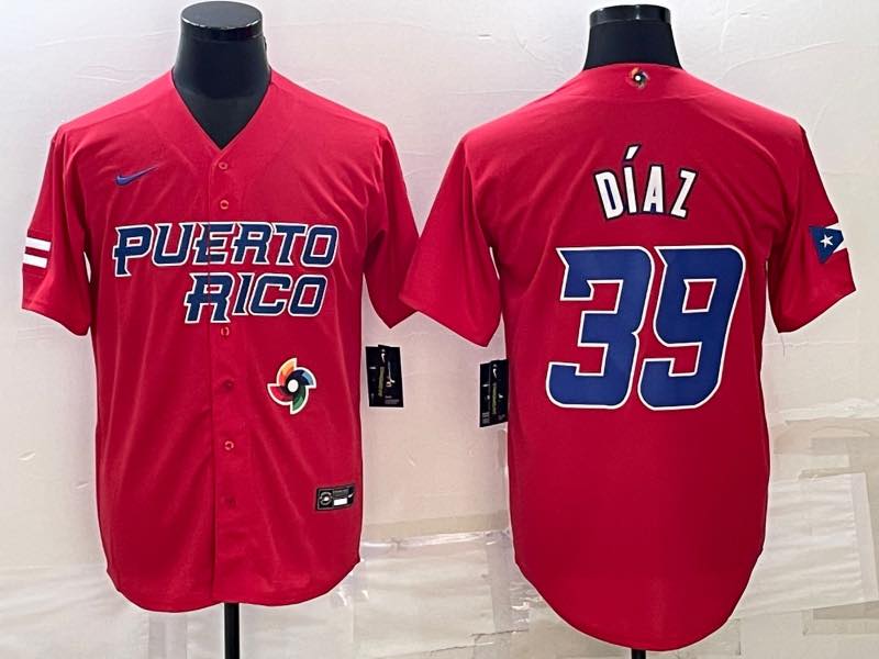 MLB Puerto Rico #39 Diaz Red World Cup  Jersey