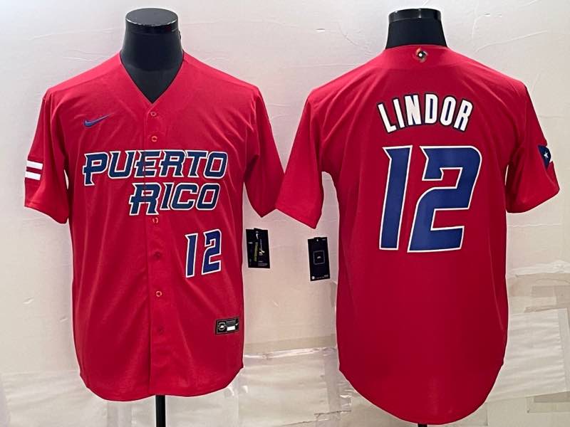 MLB Puerto Rico #12 Lindor Red Blue World Cup Jersey