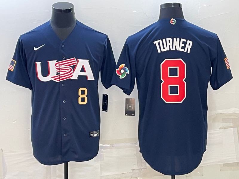 MLB USA #8 Turner White Gold Number World Cup Jersey 