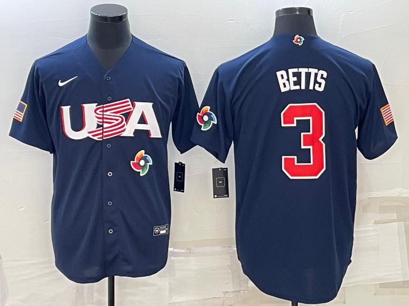 MLB USA #3 Betts Blue World Cup Jersey