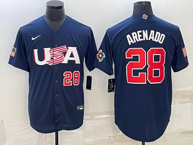 MLB USA #28 Arenado Blue Red Number World Cup Jersey