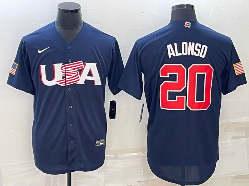 MLB USA #20 Alonso Blue World Cup Jersey 