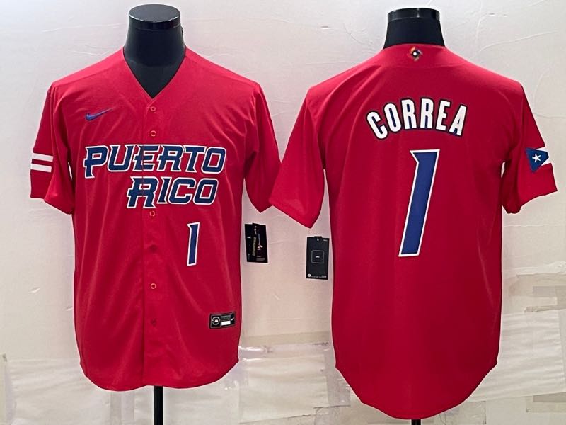 MLB Puerto Rico #1 Correa Red World Cup Jersey