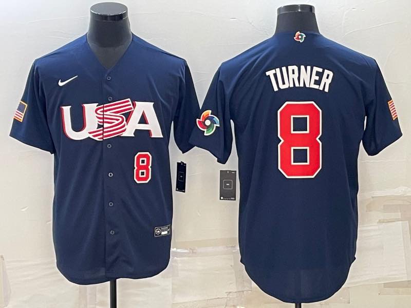MLB USA #8 Turner White Red Number World Cup Jersey 
