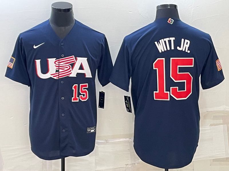 MLB USA #15 Witt JR. White Red Number World Cup Jersey 