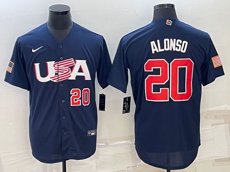 MLB USA #20 Alonso Blue Red Number World Cup Jersey 