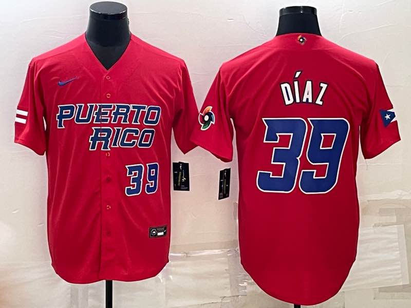 MLB Puerto Rico #39 Diaz Red blue World Cup Jersey