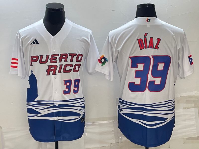MLB Puerto Rico #39 Diaz White Blue World Cup Jersey