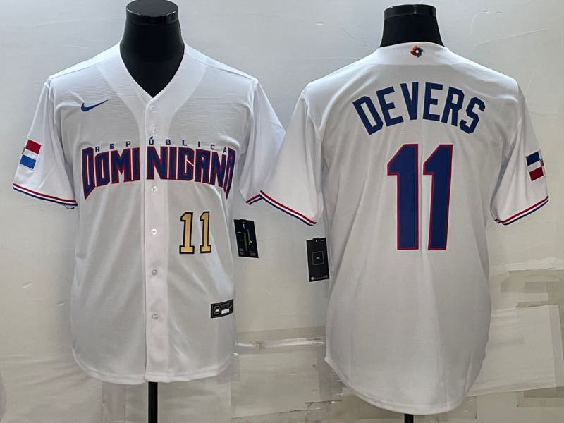 MLB Domi Nicana #11 Devers Gold Number World Cup White Jersey 