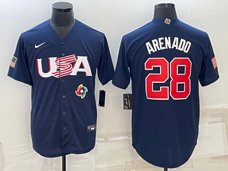 MLB USA #28 Arenado Blue Number World Cup Jersey