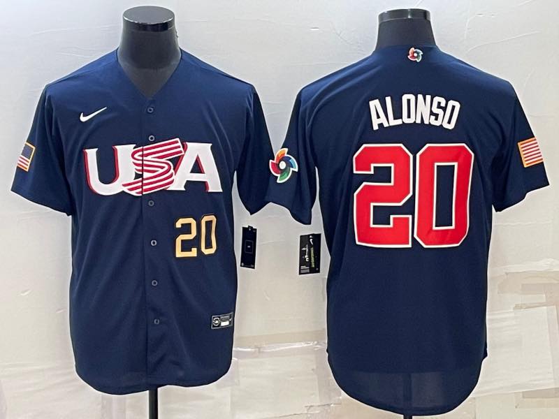 MLB USA #20 Alonso Blue Gold Number World Cup Jersey 