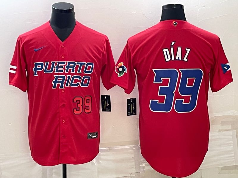 MLB Puerto Rico #39 Diaz Red World Cup Jersey