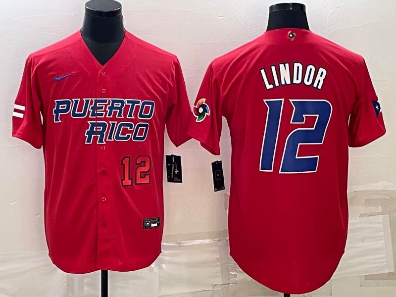 MLB Puerto Rico #12 Lindor Red World Cup Jersey