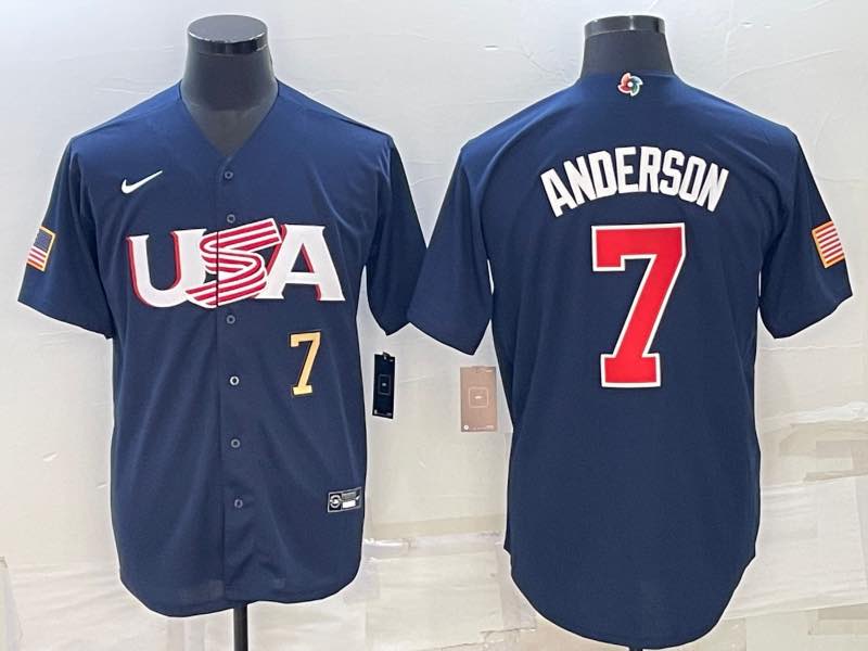 MLB USA #7 Anderson Blue Gold Number World Cup Jersey