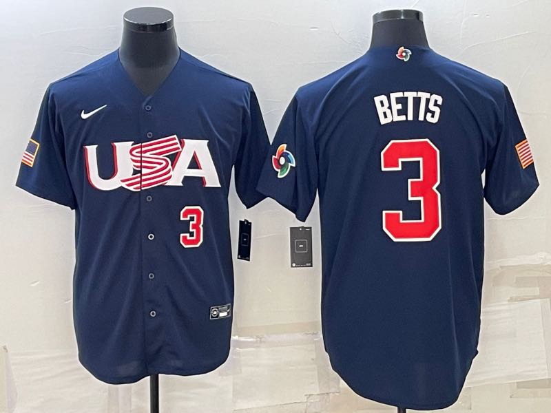 MLB USA #3 Betts Blue Red Number World Cup Jersey
