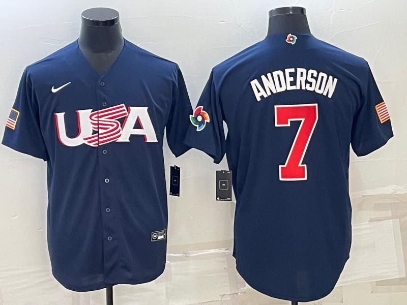 MLB USA #7 Anderson Blue Number World Cup Jersey