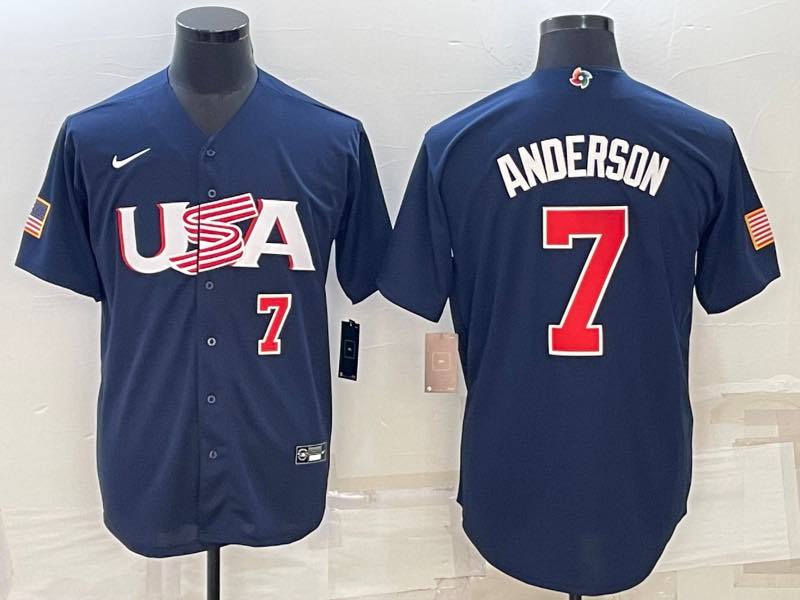 MLB USA #7 Anderson Blue Red Number World Cup Jersey