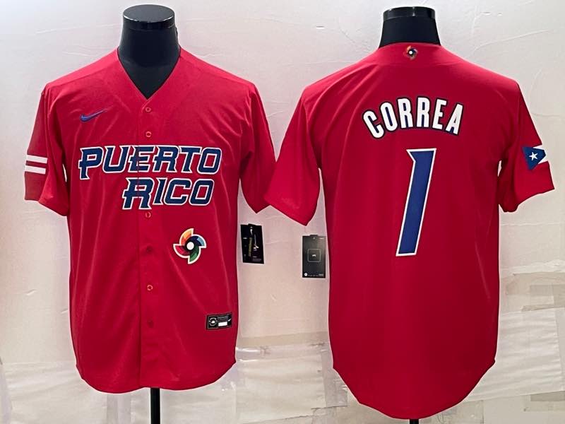 MLB Puerto Rico #1 Correa Red World  Cup Jersey