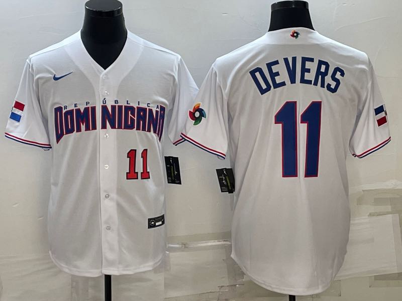 MLB Domi Nicana #11 Devers Red Number World Cup White Jersey 