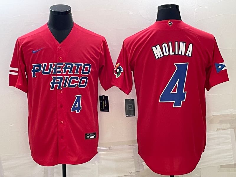 MLB Puerto Rico #4 Molina Red Blue World Cup Jersey