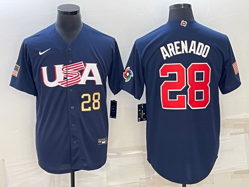 MLB USA #28 Arenado Blue Gold Number World Cup Jersey