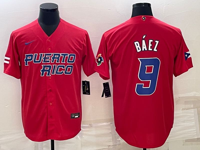 MLB Puerto Rico #9 Baez Red  World Cup Jersey