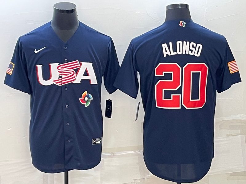 MLB USA #20 Alonso Blue Number World Cup Jersey 