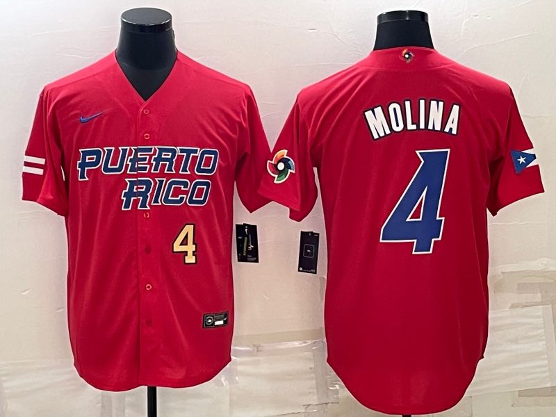 MLB Puerto Rico #4 Molina Red Gold World Cup Jersey