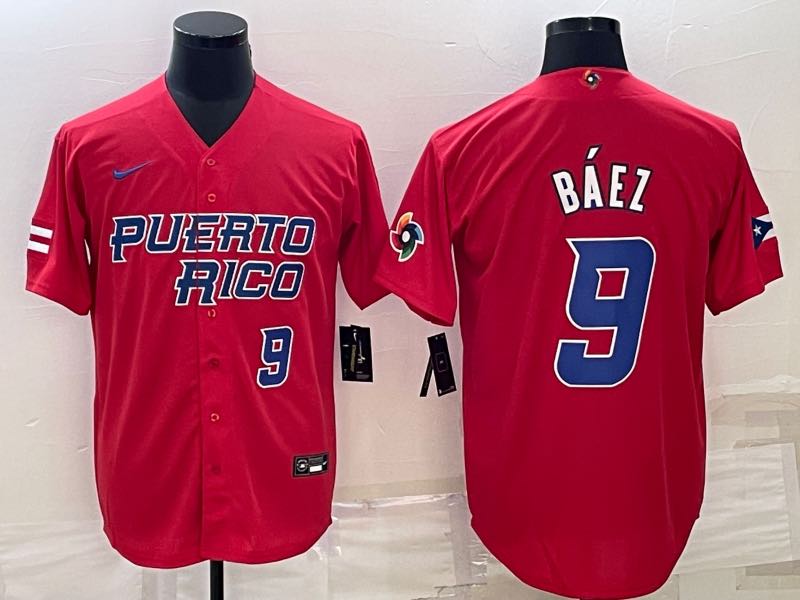 MLB Puerto Rico #9 Baez Red Blue World Cup Jersey