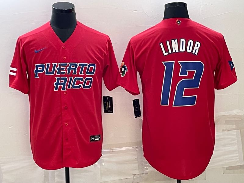 MLB Puerto Rico #12 Lindor Red  World Cup Jersey