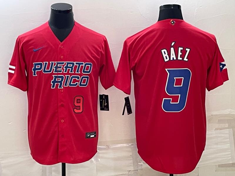 MLB Puerto Rico #9 Baez Red World Cup Jersey