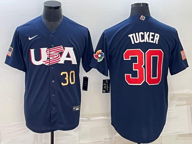 MLB USA #30 Tucker Blue Gold Number World Cup Jersey